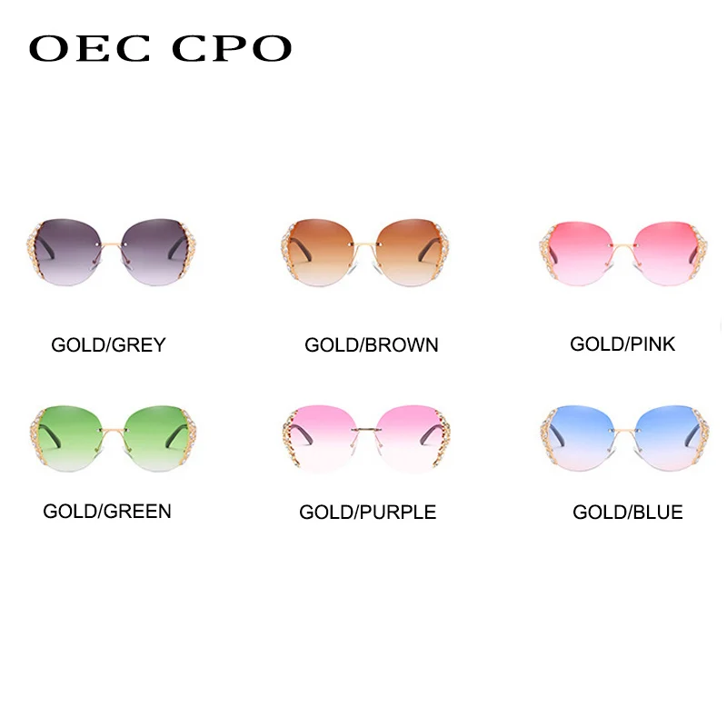 OEC CPO Frameless Sunglasses Women Luxury Rhinestone Oversize Sunglasses Vintage shades for women Gradient fashion Eyewear O128