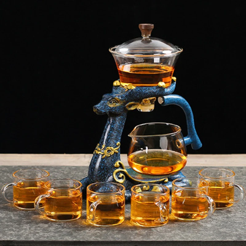 

Creative Elk Shape Automatic Tea Set, Pu'er Oolong Teapot and Cup Set, Heat-Resistant Glass Teapot with Base, Dropshipping