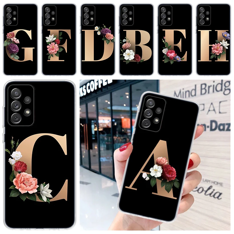 26 Letter A-J Flowers For Samsung Galaxy A15 A14 A13 A12 A55 A54 A53 A52 Phone Case A32 A35 A34 A33 A25 A24 A23 A22 A04S A03S A0