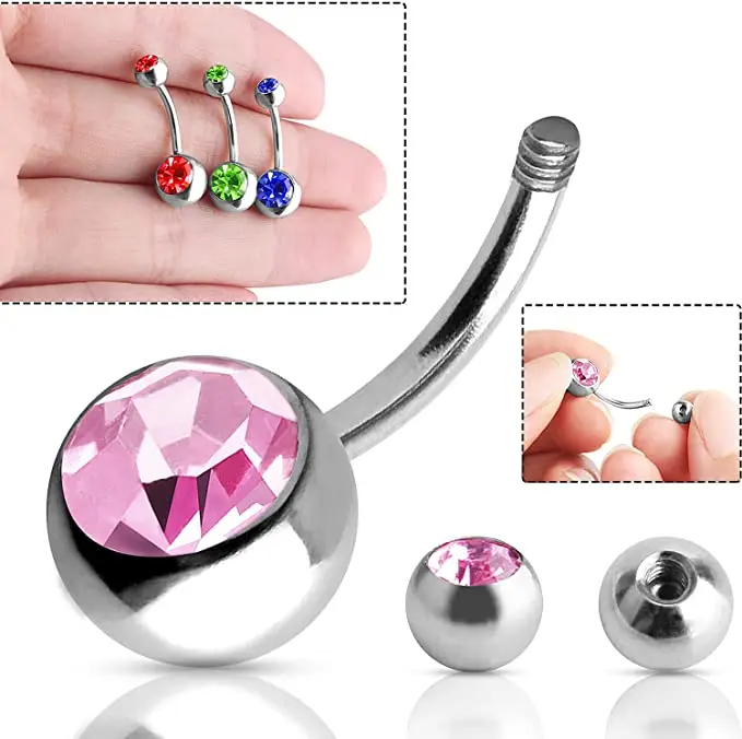 30 Pcs Colorful 14G Belly Button Rings Belly Rings Stud for Women Belly Piercing Jewelry Belly Bars Navel Rings Stainless Steel