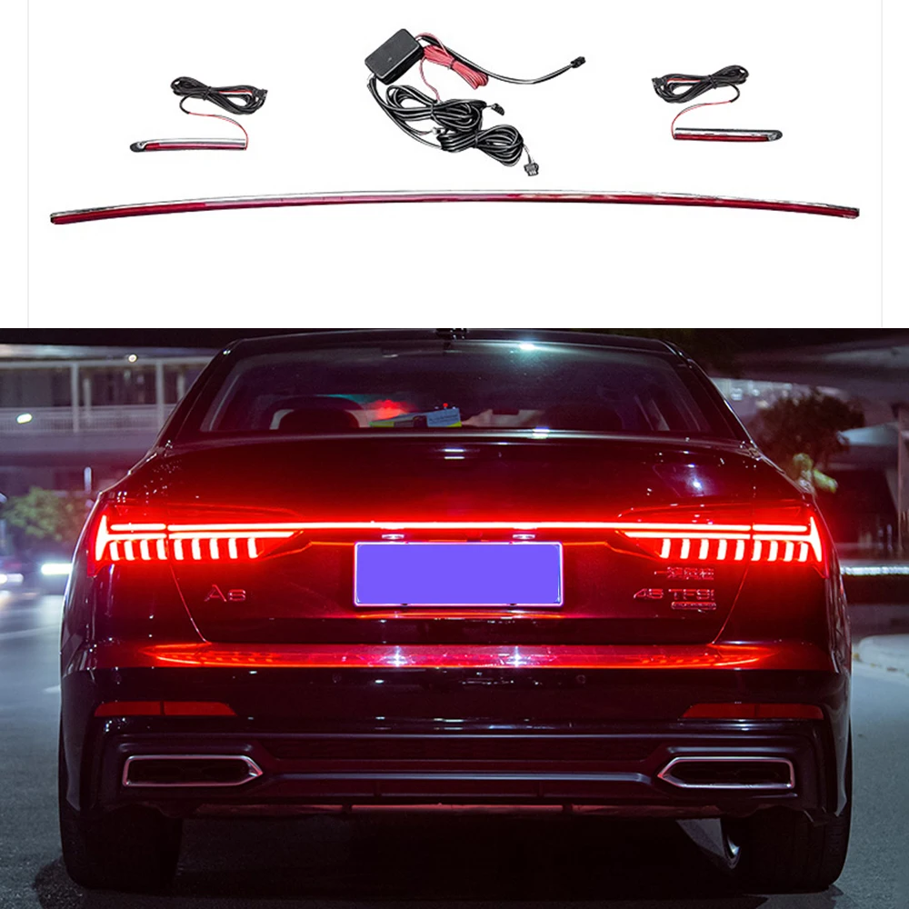 Chrome Through trunk rear lamp LED cross lamp For audi new a6 C8 2018 + Warning Light modified new streamer through tail light