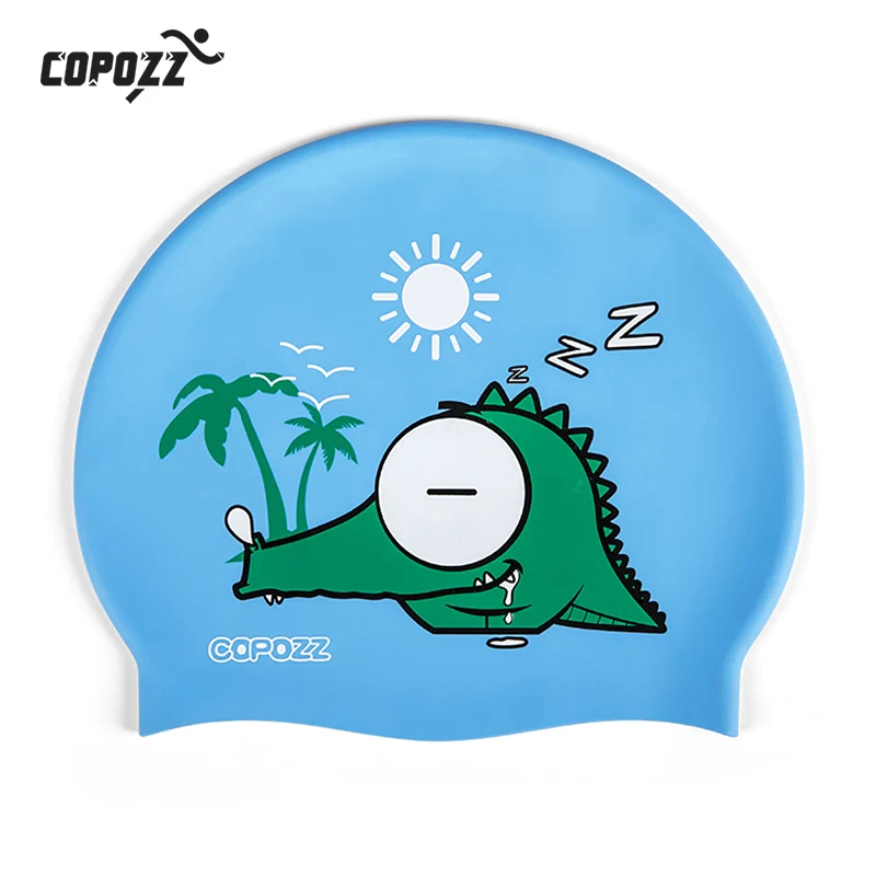 

COPOZZ Kids swimming caps Cartoon Cute pig cat for Boys&Girls Elastic Waterproof Ear Protection 4-12y Swim Pool Hat one size