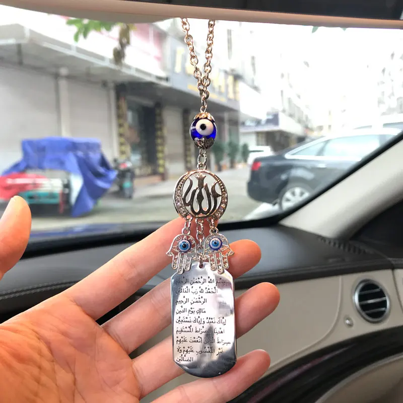 Engraved quran DUAA Allah turish evil eye Car Rear View Mirror muslim Car Pendant Hanging