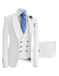 Men’s Business Suit 3 Piece One Button White Meeting Party Wedding Formal Occasions  4XL 5XL Increase Lengthen