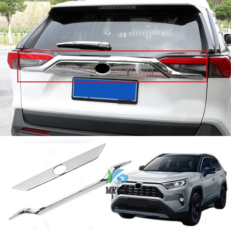 ABS Chrome Car Auto Decoration Rear Trunk Streamer Tail Gate Cover Trim For Toyota RAV4 2019 2020 5th Accessories carbon fiber