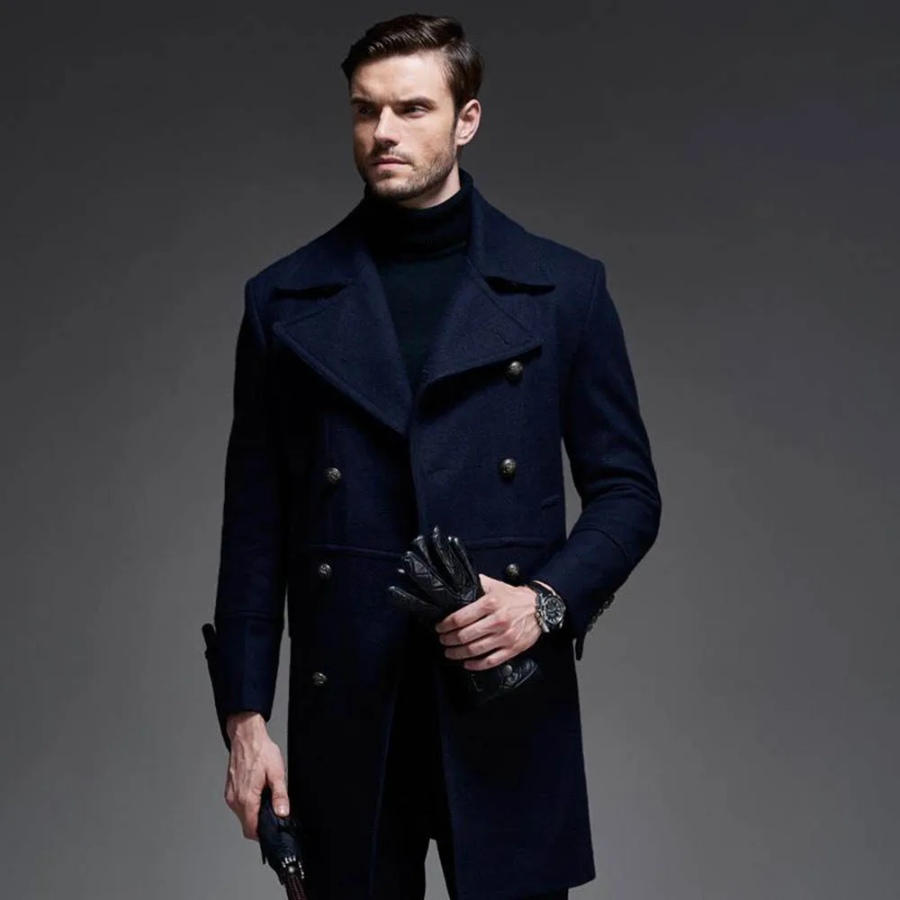 Winter Wool Men Suits Jackets Formal Business Double Breasted Male Trench Overcoat  Solid Warm Thick Woolen Blends Outerwear