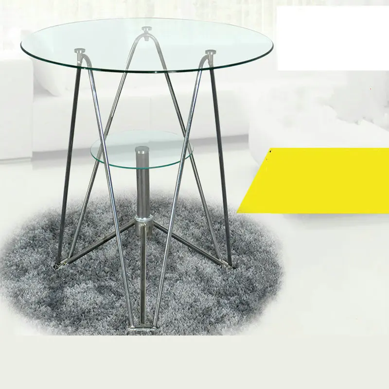 QS 20-90CM Double Layer Round Glass Coffee Table Sofa Side Bedside Table Corner Tea Table Conference Meeting negotiation Table