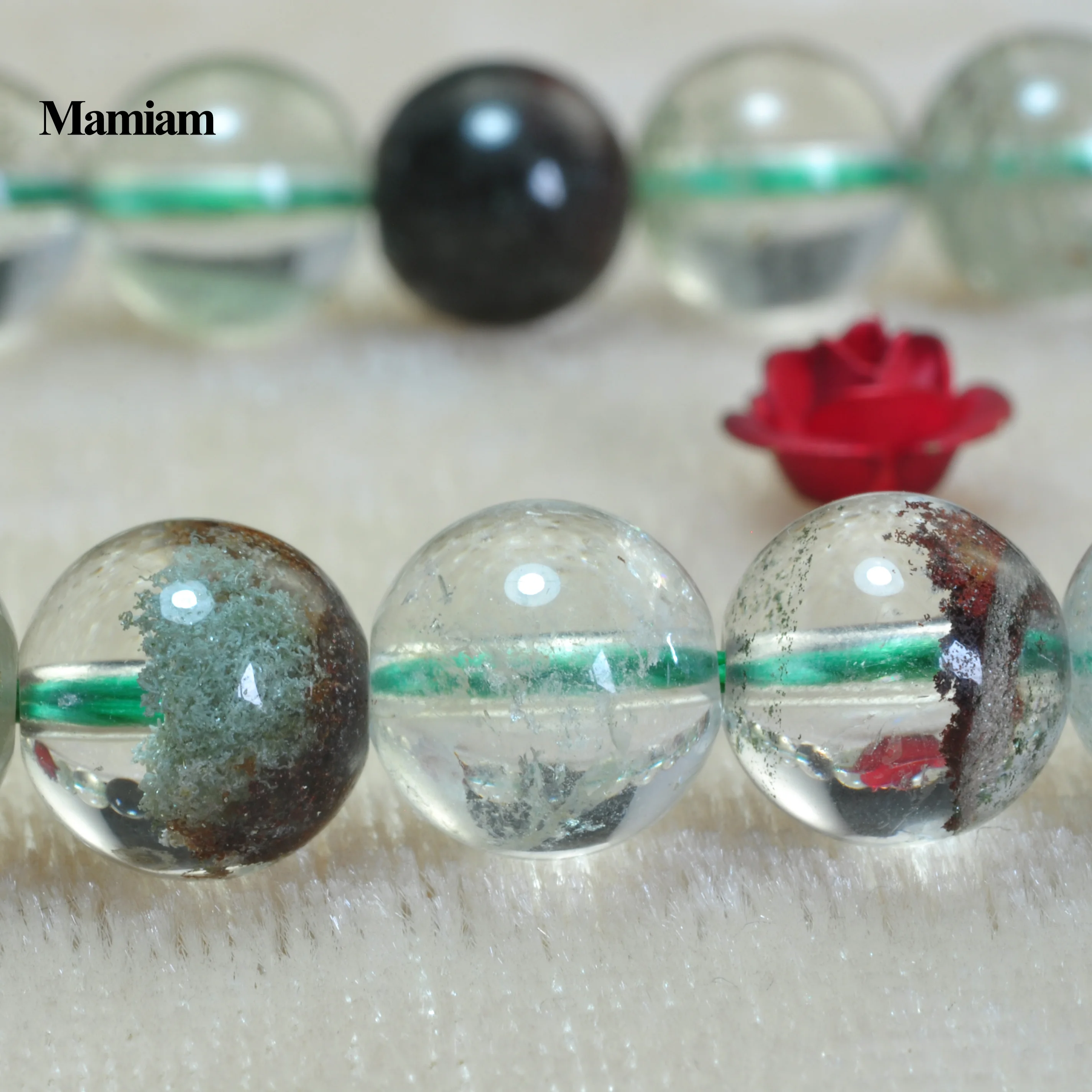 Mamiam Natural A Green Crystal Crackle Phantom Ghost Beads Round Stone Diy Bracelet Necklace Jewelry Making Gift Design