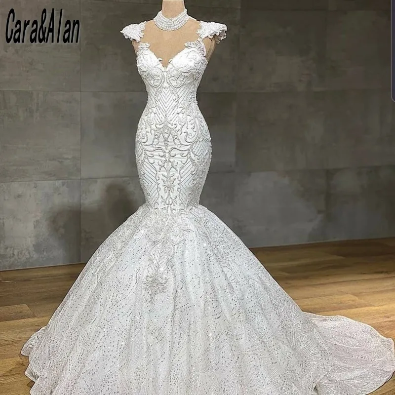 

Elegant Open Back Mermaid Wedding Dresses For Bride Lace Applique vestidos de novia Middle East African Bridal Gowns 2021