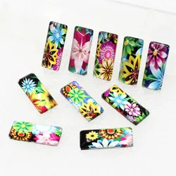 10x25mm Random Mixed The Sun Flowers Rectangle Glass Cabochon Dome Flatback Photo Tray Blank Base DIY Making Accessories 10pcs