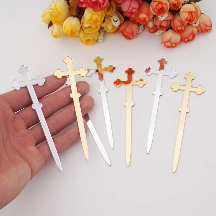 20pcs 11cm Baptism Gifts Cross Cake Topper Wedding Party Decor First Communion Baby Show Favors Christening Gift