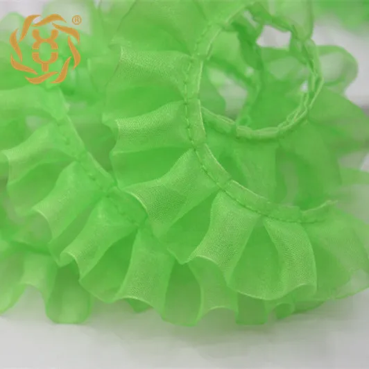 42Yards Pink Green Red White Ruffle Lace Trim Chiffon Pleated Ribbon DIY Craft Doll Dresses