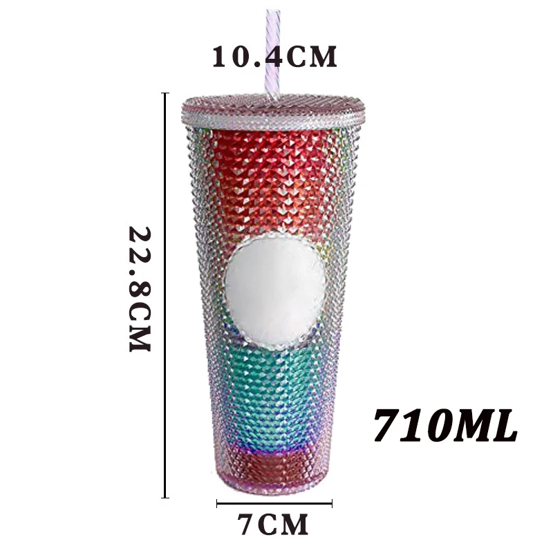 Double-Layer Durian Cup Diamond Radiant Goddess Straw Cup Coffee Cup Summer Cold Cup Tumbler 710ml/24oz NEW Durian Cup Mug 710ml