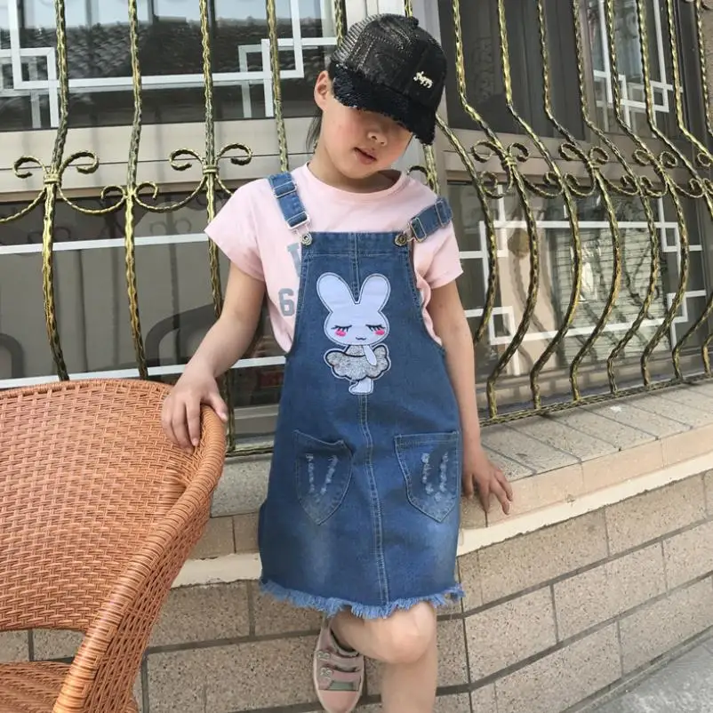 2020 New Girls\' Denim Strap Baby Dress Cotton Toddler Girls Spring Summer Autumn Sleeveless Pocket Front Short Dress 2-10Y