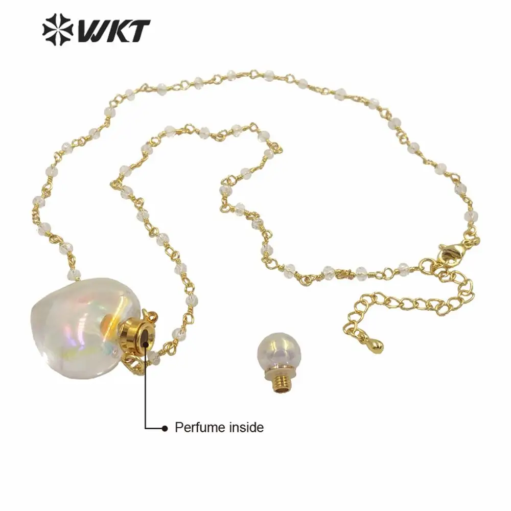 WT-N1237 Romantic Wedding jewelry gift Luxury heart shape crystal quartz perfume bottle necklace shinny stone necklace