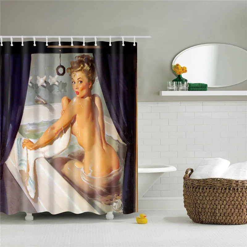 Sexy Woman Printed Shower Curtains Bathroom Curtain Fabric Funny Waterproof Macrame Screen Home  Decor with Hanging Ring