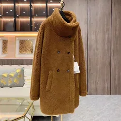 Women Jacket Winter White Long Style 2024 New Fashion Casual Real Sheep Wool Overcoat Lamb Fur Turn-Down Collar FN0095