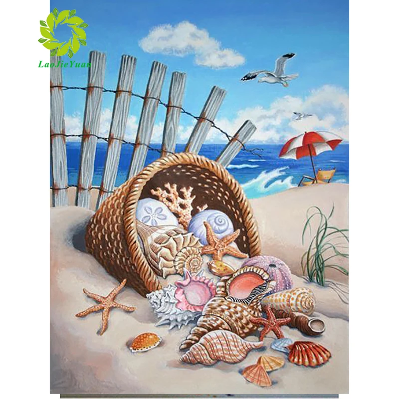 5D DIY Diamond painting Cross stitch seaside landscape Full pebble round Diamond embroidery beach Full Round Diamond mosaic star