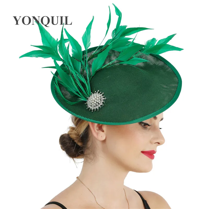 Elegant Bride Wedding Green Fasciantor Hat Hairpin Elegant Ladies Women Fashion New Millinery Cap With Fancy Feather Headwear