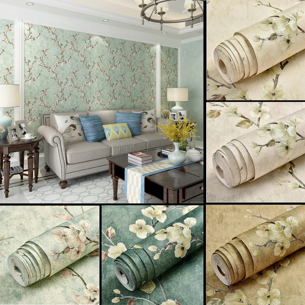 American Rustic Floral Wallpaper 3D Vine Flower Non-woven Vintage Classic Damask Wallpaper Roll Retro Living Room Bedroom Decor