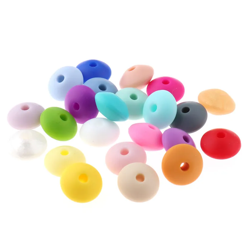 Fkisbox 12mm 100pcs Silicone Lentil Beads BPA Free Baby Teether Pacifier Chain Clips Accessories Food Grade Newborn Tooth Care