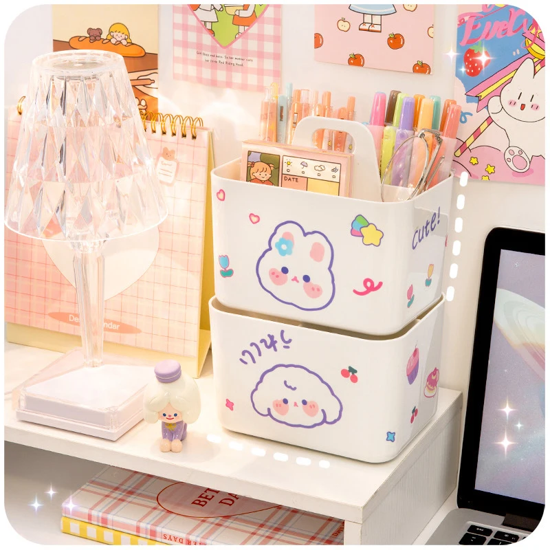 Ins wind cute desktop storage box learning desk desk storage box pen holder office finishing rack gift kawaii stickers