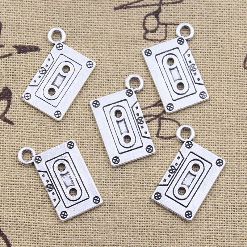 Antique Cor Prata Pingentes Charms, Retro 80's Cassette Tape, Artesanato DIY Fazendo Descobertas, Jóias tibetanas artesanais, 20x13mm