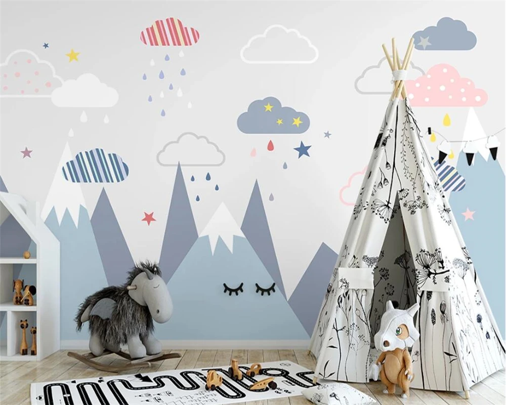 

Custom hand painted minimalist children's room boy girl decoration Clouds geometric pattern papel de parede 3d wallpaper