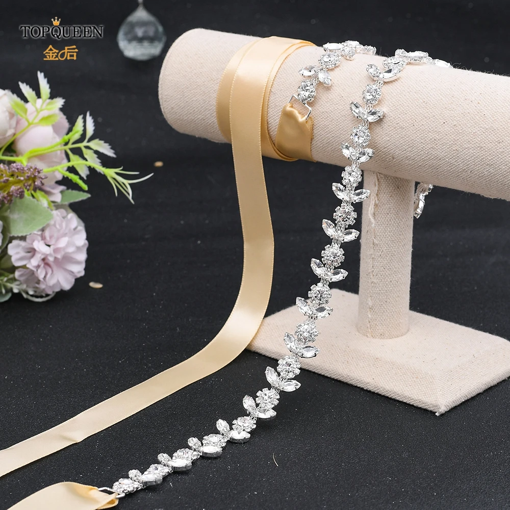 TOPQUEEN S440 Shiny Crystal Bridal Belt Silver Alloy Rhinestones Flower Women Dresses Sash Wedding Accessories Evening Girdles