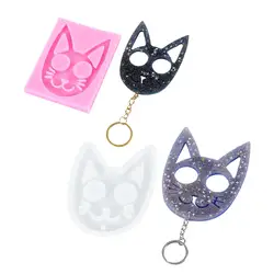 Cat Keychain Accessory Pendant diy Self Defense Keychain Mold Silicone Resin Molds Cat Face Self-defense Silicone Mold for Epoxy