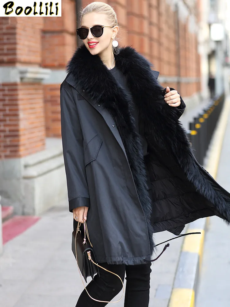 

Real Fur Boollili Coat Female Real Raccoon Fur Collar Down Jacket Winter Jacket Women Korean Long Jackets for Women Parka