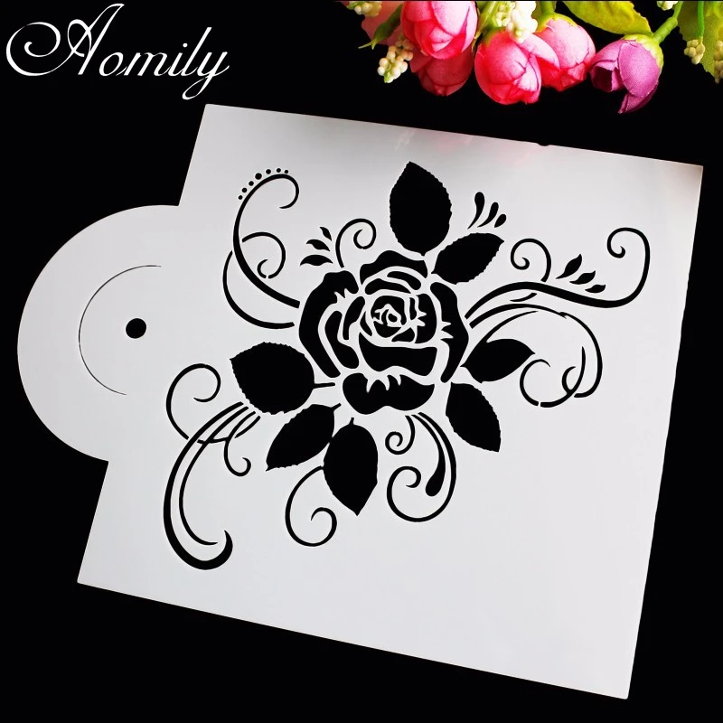 Amoliy Rose Cake Stencils Flower Spray Stencils Powdered Sugar Sieve Stencil Fondant Mold Pattern Printing Pastry Mold Baking