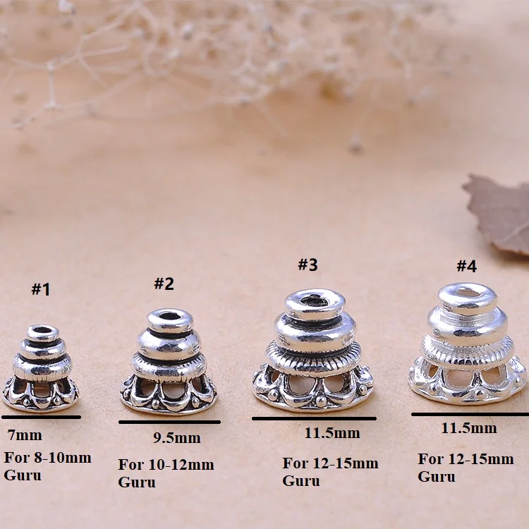 100% 925 Silver Tibetan Guru Bead Cap Sterling Silver Tibetan Mala\'s Guru Tower Mala\'s Findings Bead
