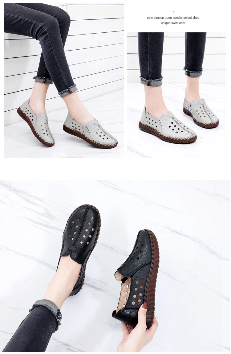 Herbst breite Breite Damenschuhe Echt leder Ballerinas Damen weiße Slipper fahren Mokassins Damenschuhe für Fußknochen – Detail 11