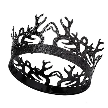 Vintage Baroque Witch Tiaras Party Diadema Royal Men Round Black Crown Queen King Hair Accessories Women Costume Headpieces