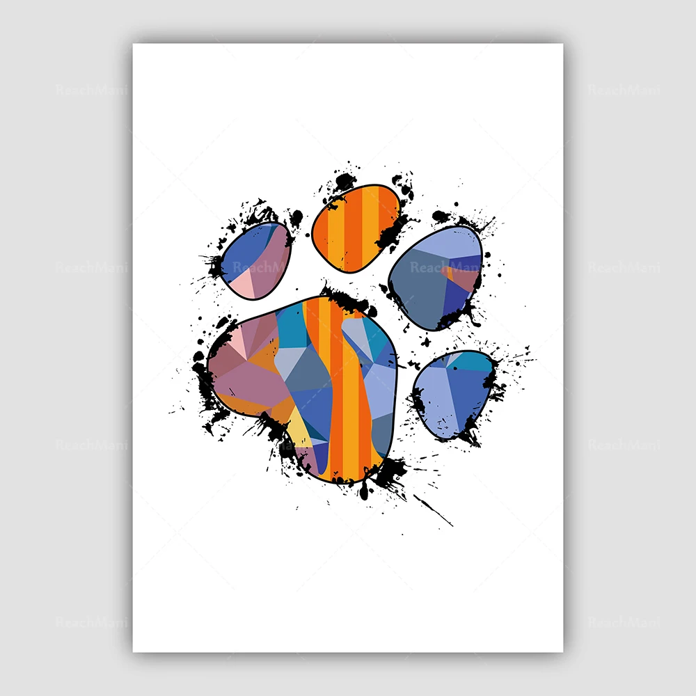 Abstract art prints—colorful dog posters titled 
