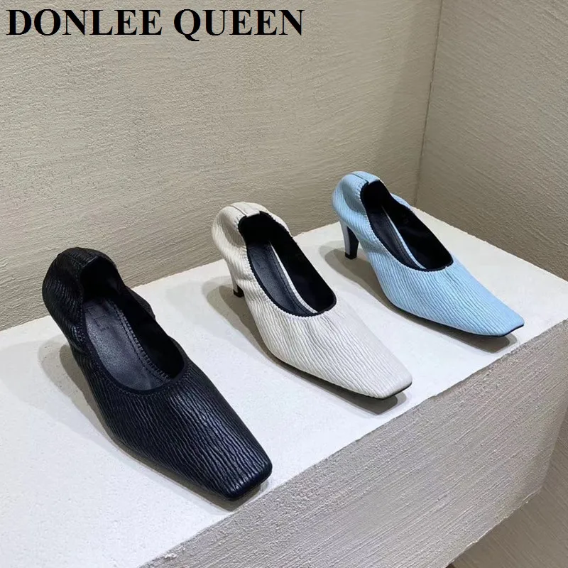 Fashion Square Toe Thin High Heel Shoes Women Shallow Elastic Pumps Autumn Shoe For Party Dress Zebra Chaussure Zapatillas Mujer