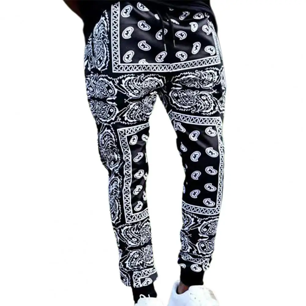 Men Casual Pants Cashew Flower Print Thin Summer Full Length Mid Rise Trousers Riding Hip Hop Streetwear Casual Pants