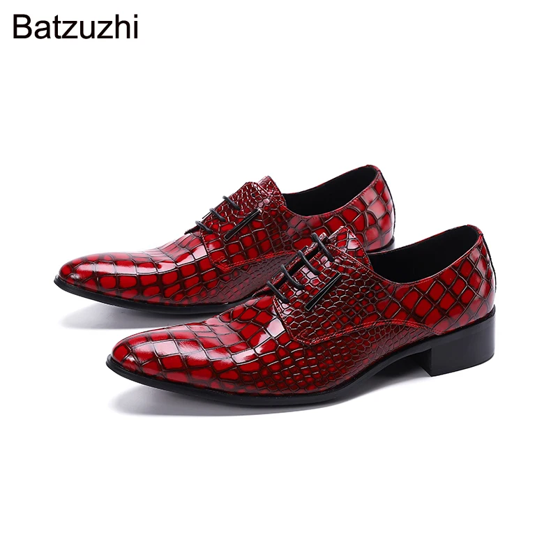 

Batzuzhi Luxury Handmade Red Leather Dress Shoes Men for Party and Wedding/Business Pointed Toe Formal Oxford Leather Shoes Male