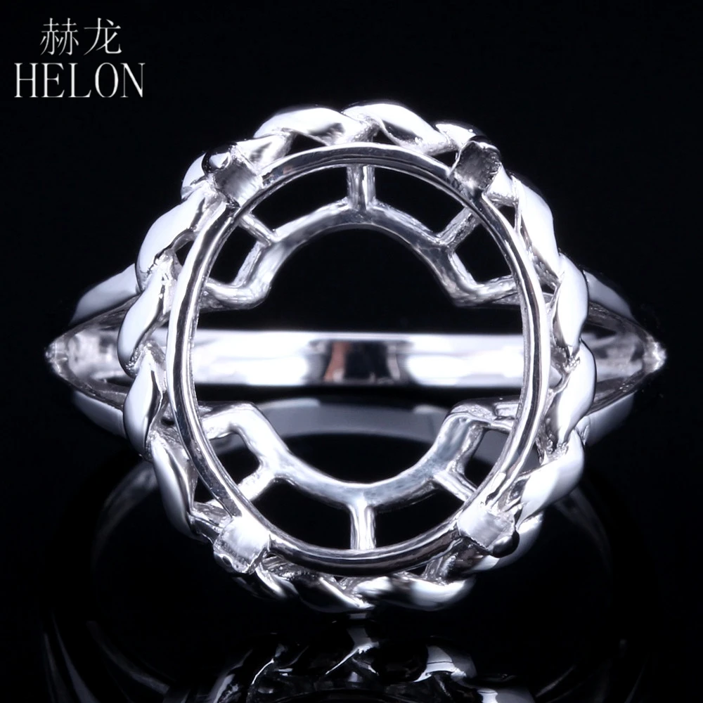 

HELON Oval 13x11mm Sterling Silver 925 Semi Mount Engagement Wedding Ring Women Fine Jewelry Prong Setting Solitaire Silver Ring