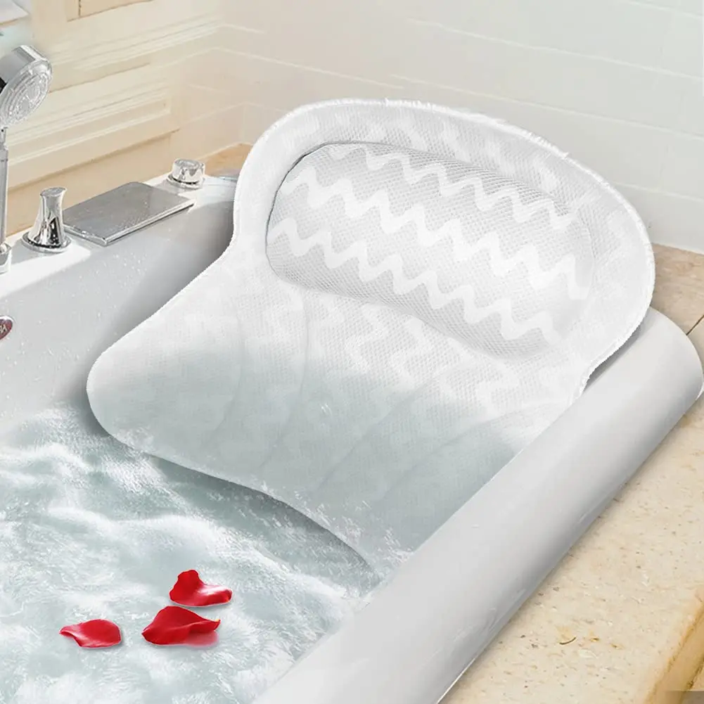 Bath Pillow for Tub Spa Bathtub Pillows with 6 Suction Cups for Women Men Headrest Cushion 3D Air Mesh Fabric Fast Dry