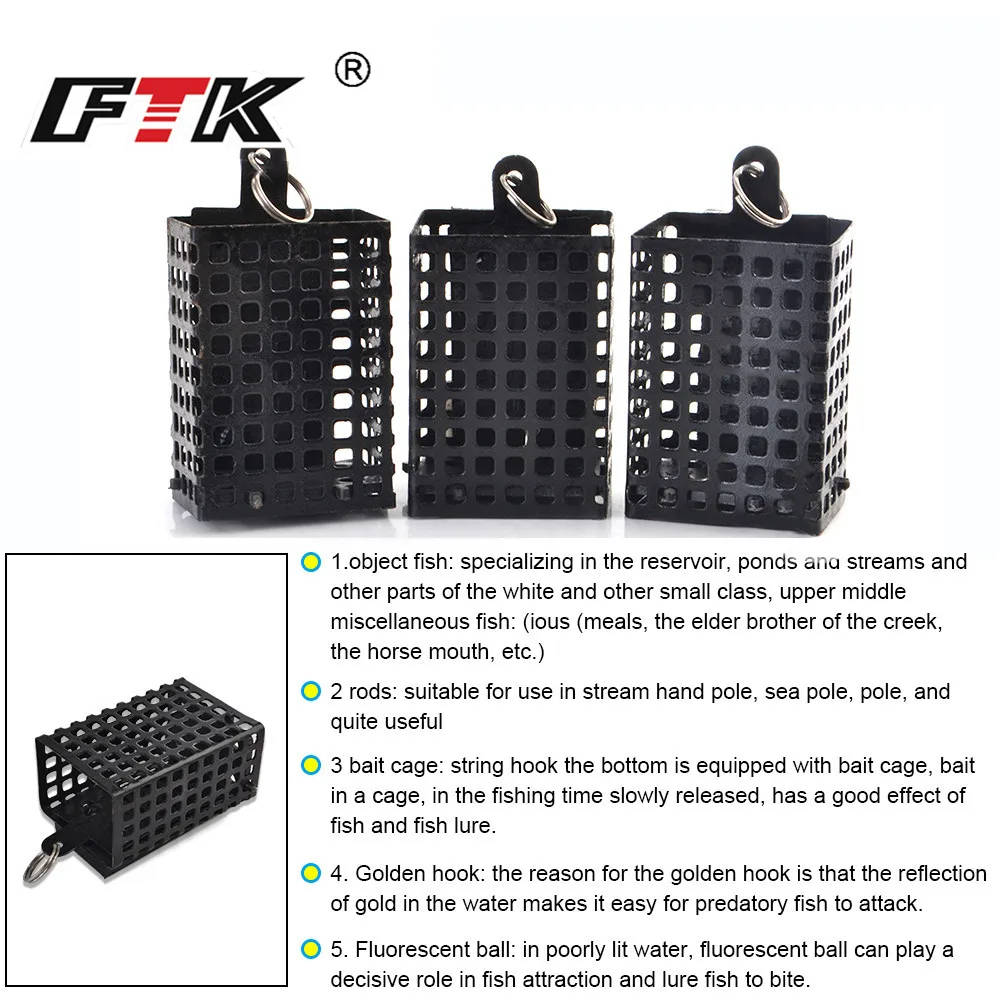 FTK 30-100g Feeder Square Metal Bait Cage Container Bait Basket Feeder Holder Wire Carp Fishing Sinker for Button Rigs
