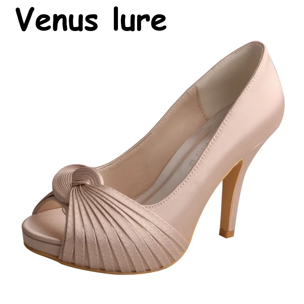 Customized Women Shoes Clearance Heels for Wedding Nude Color Peep Toe Pumps