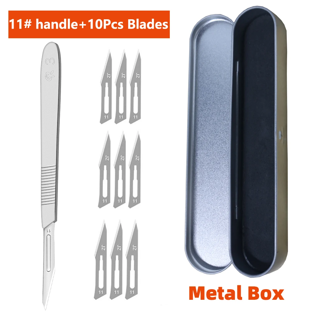 10 Stück Klingen Edelstahl Chirurgisches Skalpell 11 # 23 # Abnehmbare Aufbewahrungsbox mit Metallgriff für Pflanzenpfropfen, Schnitzen, DIY-Reparaturen – Detail 18