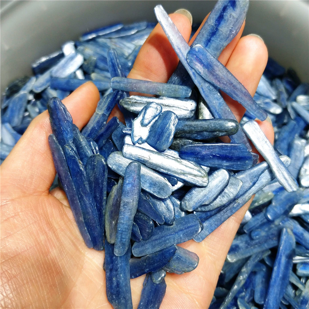 Tự Nhiên Thạch Anh Màu Xanh Dương Kyanite Tinh Thể Phẳng Thanh Lát Cắt Cyanite Khoáng Thạch Anh Búi Tó Sỏi Hạt Đá Lành Vườn Bể Trang Trí