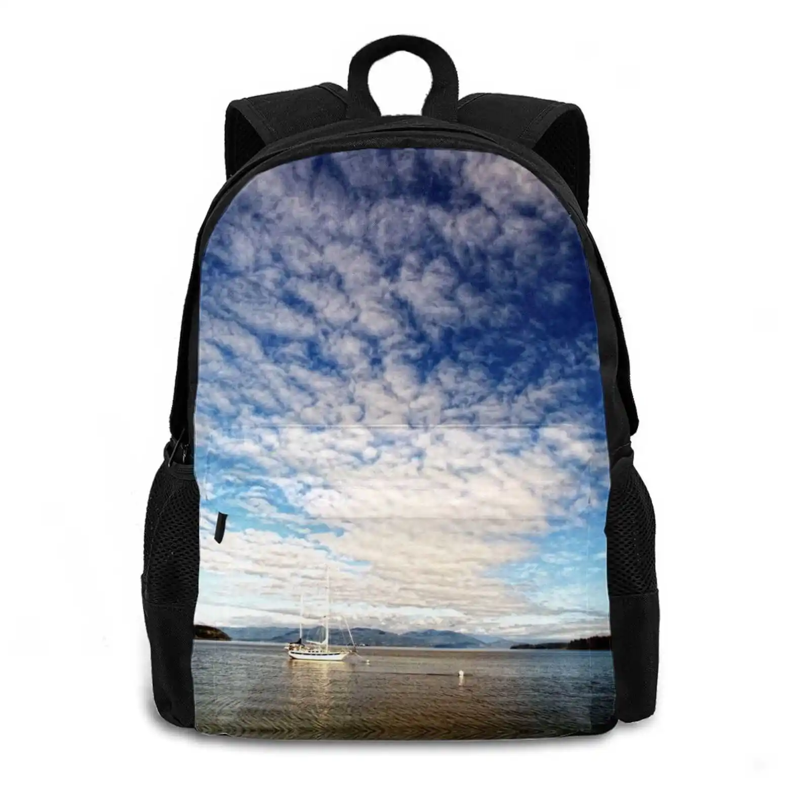 Big Sky #2 Backpack For Student School Laptop Travel Bag Sky Clouds Ocean Sailboat Wind Water Guemes Island