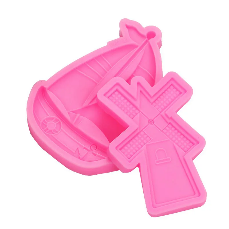 Pink windmill boat shaped silicone mold epoxy resin can be used for fondant cake jewelry accessories pendant car pendant