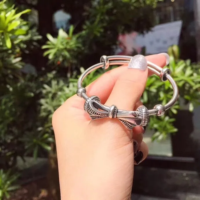

s999 Sterling Silver bracelet for women retro fashion bow silver bracelet pure silver bracelet gift for girlfriend
