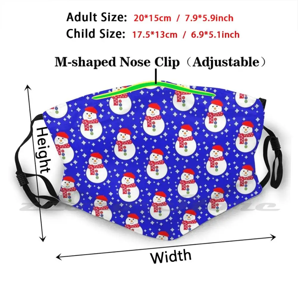 Happy Snowman Custom Pattern filtro lavabile Pm2.5 maschera per bambini adulti pupazzo di neve cappello carino natale vacanze di natale inverno ghiaccio gelido