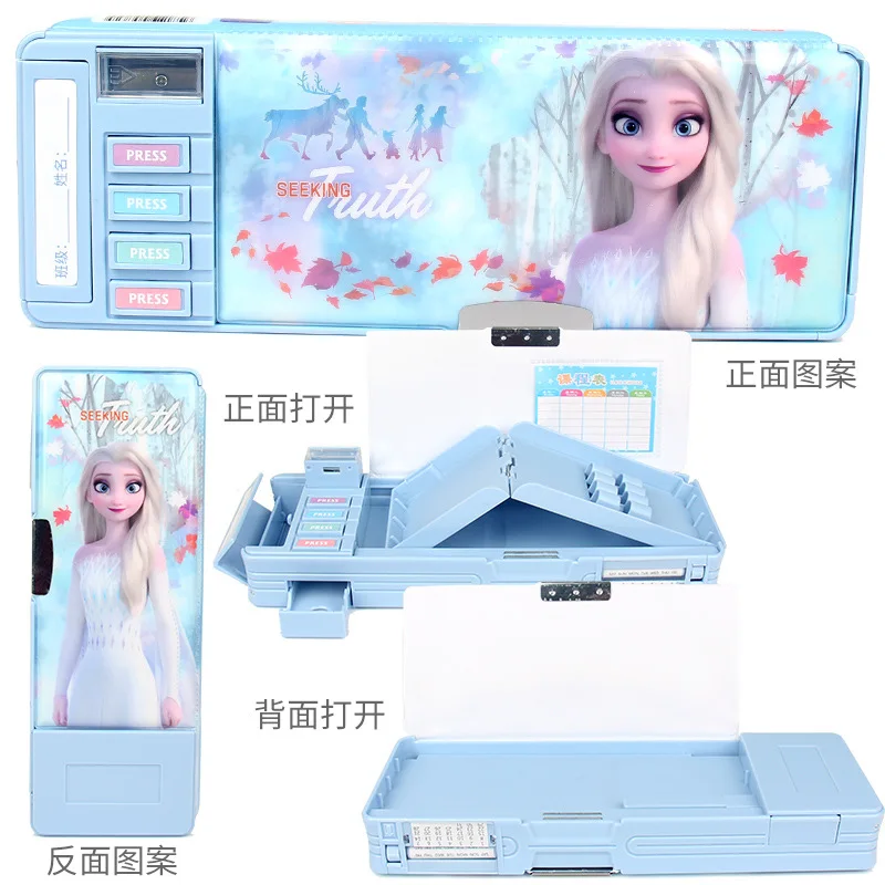 Disney Stationery Box Frozen Aisha Princess Primary School Female Multi-functional Double-sided Folding Pencil Case New Gift